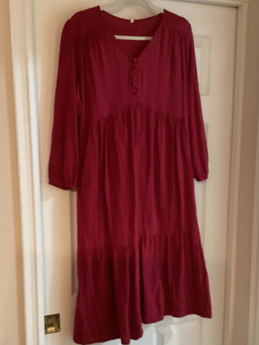 Women's Long Sleeve Tiered Midi Dress in Deep Berry